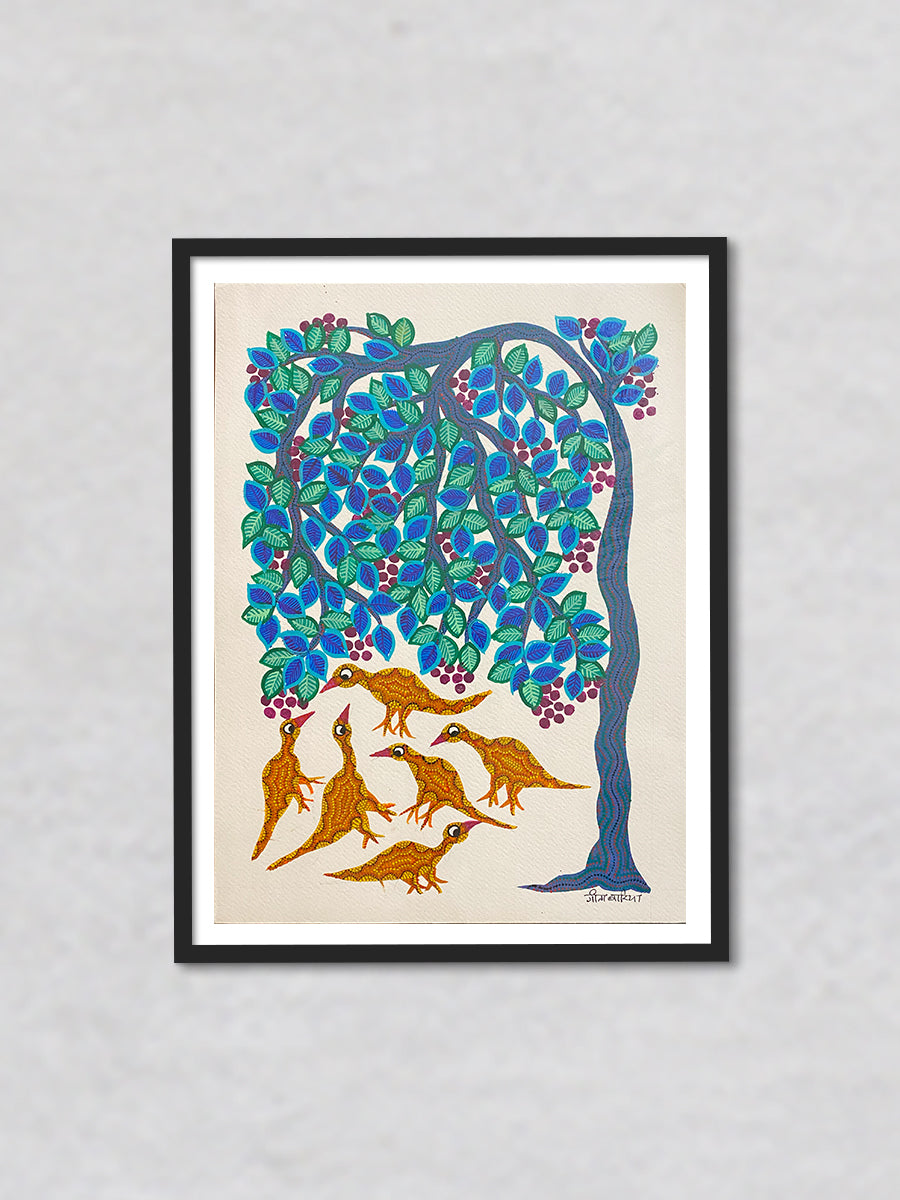 Birds under the tree, Bhil Art by Geeta Bariya