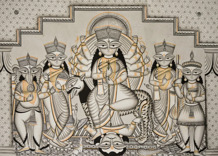 Blessings of Deities:Kalighat painting by Hasir Chitrakar Thumbnail