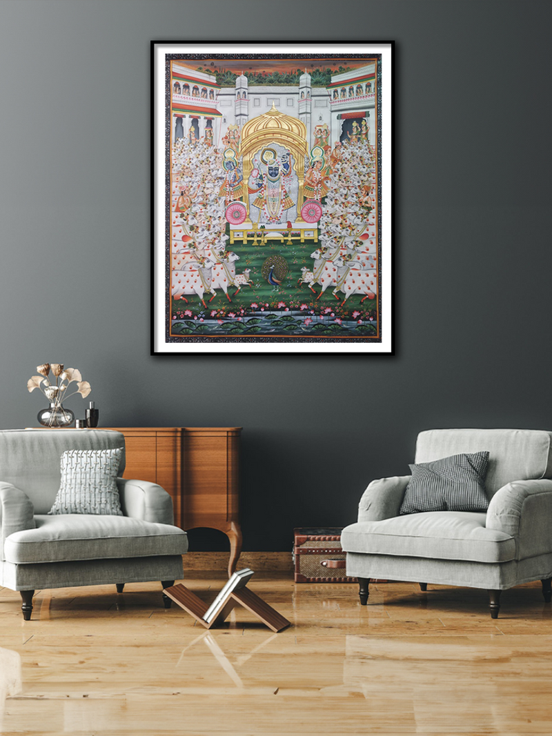 Blissful Tapestry of Shrinathji: Pichwai Painting by Jayesh Sharma for sale