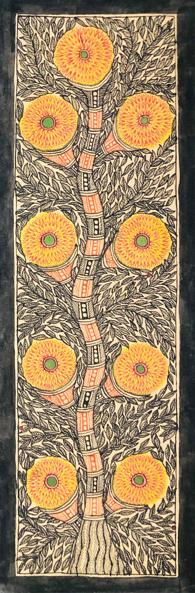Blossoms of Radiance: The lush tree tapestry Madhubani Painting by Ambika Devi Thumbnail