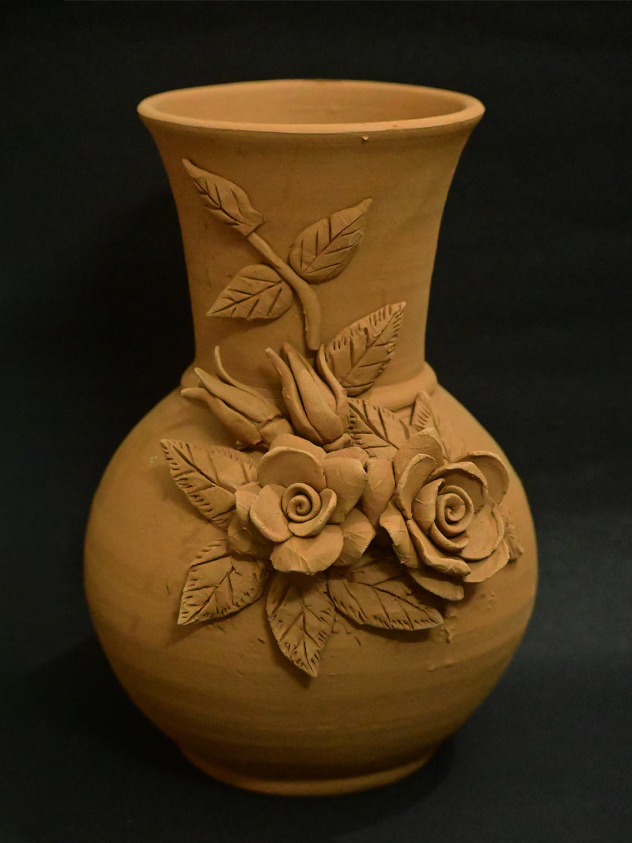 Blossoms of Tranquility A Terracotta Flower Vase, Terracotta art by Dolon Kundu
