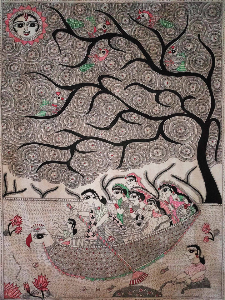 Boating Scenes in Madhubani art by Vibhuti Nath Thumbnail