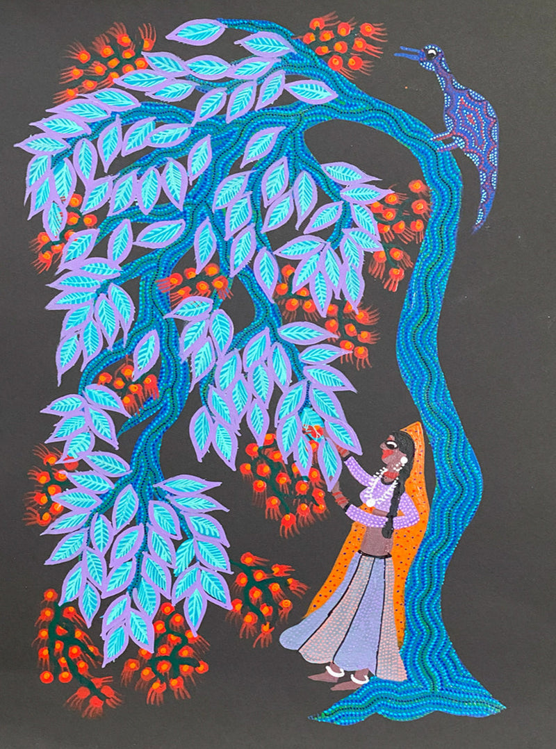 Bond of Relationship, The Woman & Tree, Bhil Art by Geeta Bariya