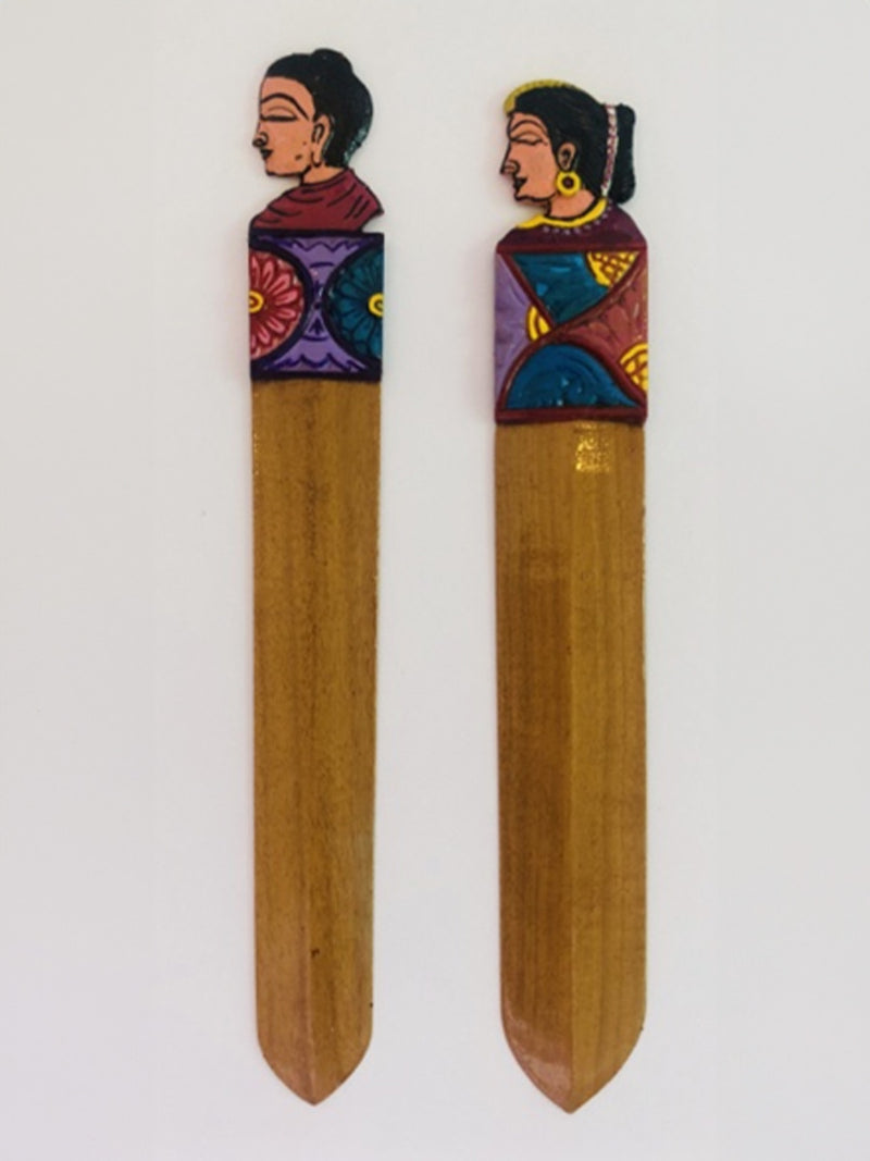 Wooden Ganjifa Bookmarks (Buddha, Woman) by Sawant Bhonsle for sale