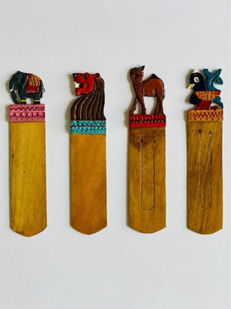 Wooden Ganjifa Bookmarks (Elephant, Lion, Camel, Peacock) by Sawant Bhonsle for sale