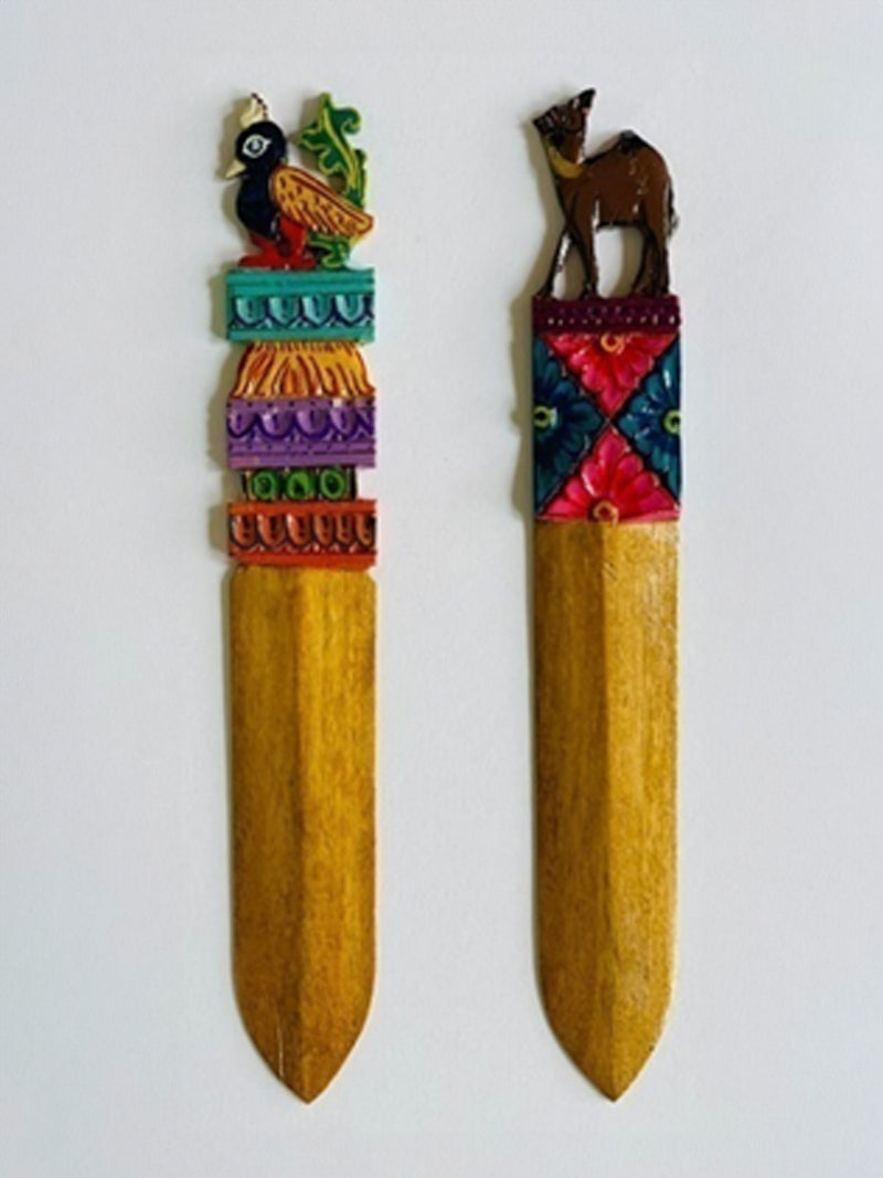 Wooden Ganjifa Bookmarks (Peacock, Camel) by Sawant Bhonsle for sale / Diwali Home Decor / Bookmarks/ Bookmarks online