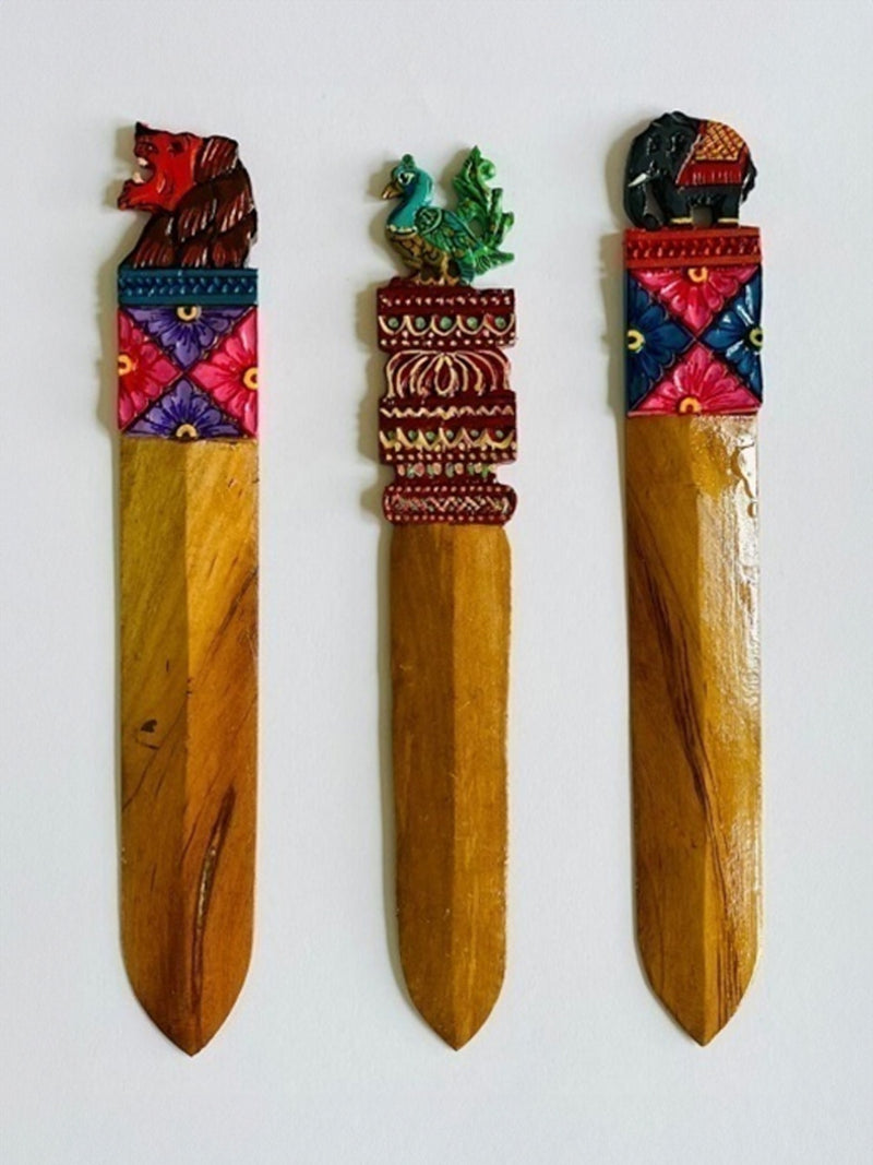 Wooden Ganjifa Bookmarks (Peacock, Elephant, Lion) by Sawant Bhonsle / for sale / Diwali Home Decor / Ethnic Home Decor