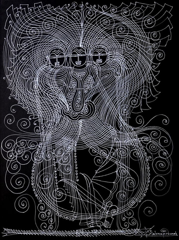 Brahma, Vishnu, and Mahesh in Surpur Inspired Art by Krishna Prakash Thumbnail