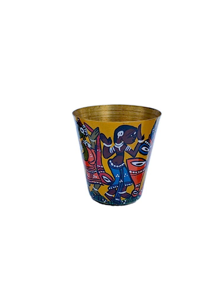 Brass metal Glass featuring Santhal Dance in Bengal Pattachitra by Manoranjan Chitrakar Thumbnail