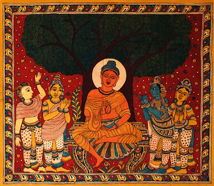 Buddha Under Bodhi Tree Kalamkari Painting by Siva Reddy Thumbnail