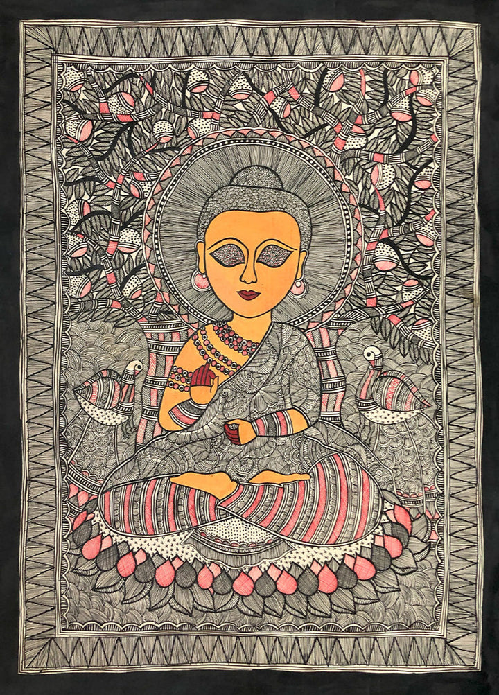 Buddha's Tranquility, Madhubani by Ambika devi Thumbnail