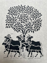 Bulls under Kadam Tree, Sanjhi Artwork By Ashutosh Verma