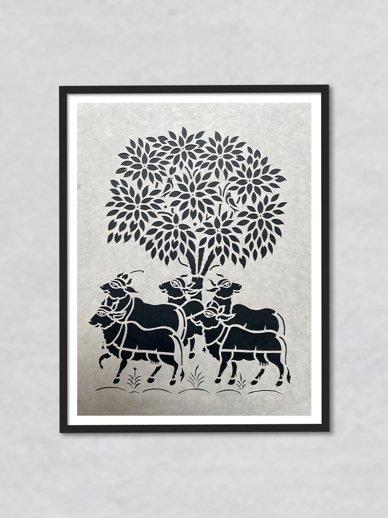 Bulls under Kadam Tree, Sanjhi Artwork By Ashutosh Verma
