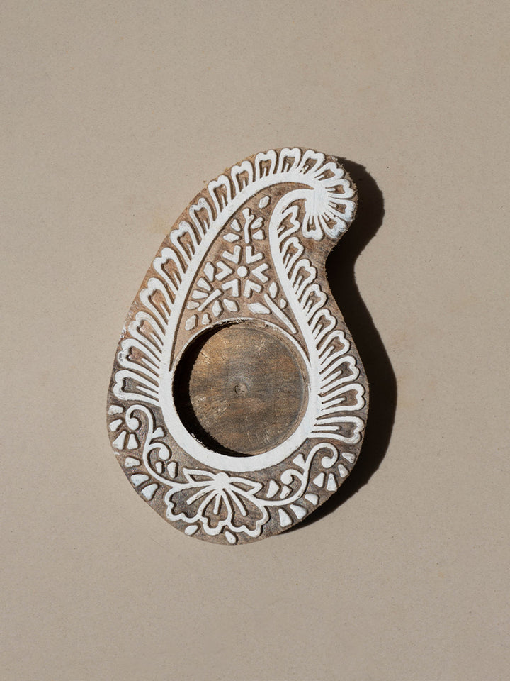 Buta or Paisley shaped Wooden Block diya set by Vikas Singh Thumbnail