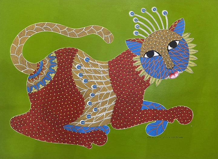The Vibrant Cat: Feline in Gond by Venkat Shyam Thumbnail