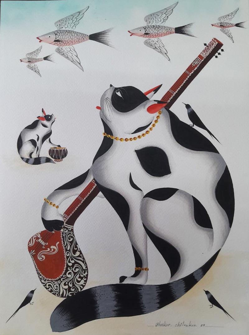 Buy Cat Musicians in Kalighat by Bhaskar Chitrakar