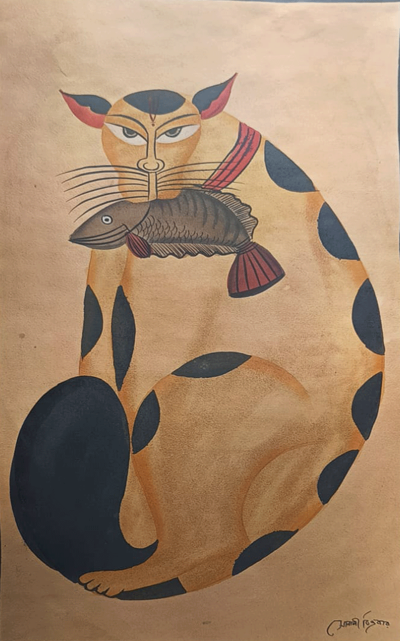 Buy Cat in Kalighat by Uttam Chitrakar