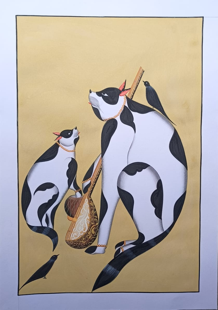 Cats Playing Instruments in Kalighat by Uttam Chitrakar Thumbnail