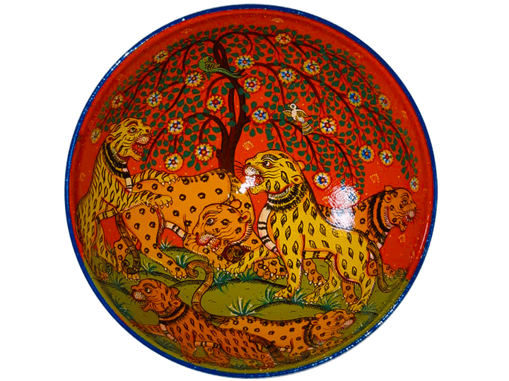 Celebration of Lifes Exuberance Tigers At Play - Pattachitra Plate by Apindra Swain for Home Decor Thumbnail