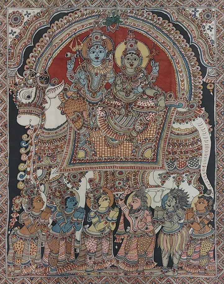 Celestial Bliss of Shiva and Parvati: Kalamkari painting by Sudheer Thumbnail