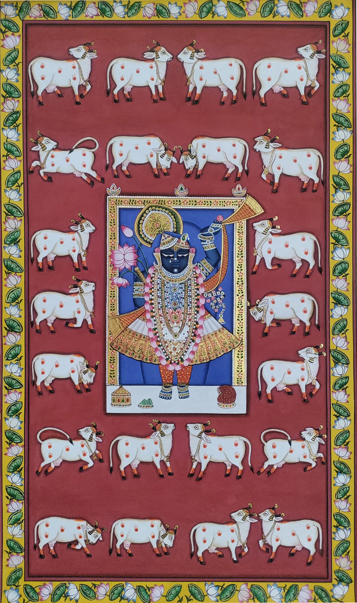 Celestial Devotion: Vibrant Tapestry Pichwai Painting by Dinesh Soni Thumbnail