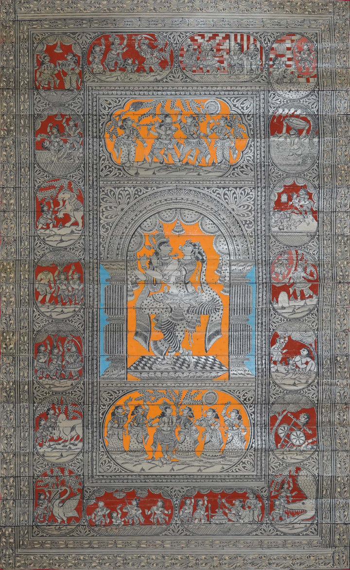 Celestial Love: The Divine Love of Radha and Krishna, Talapatra Painting by Apindra Swain Thumbnail