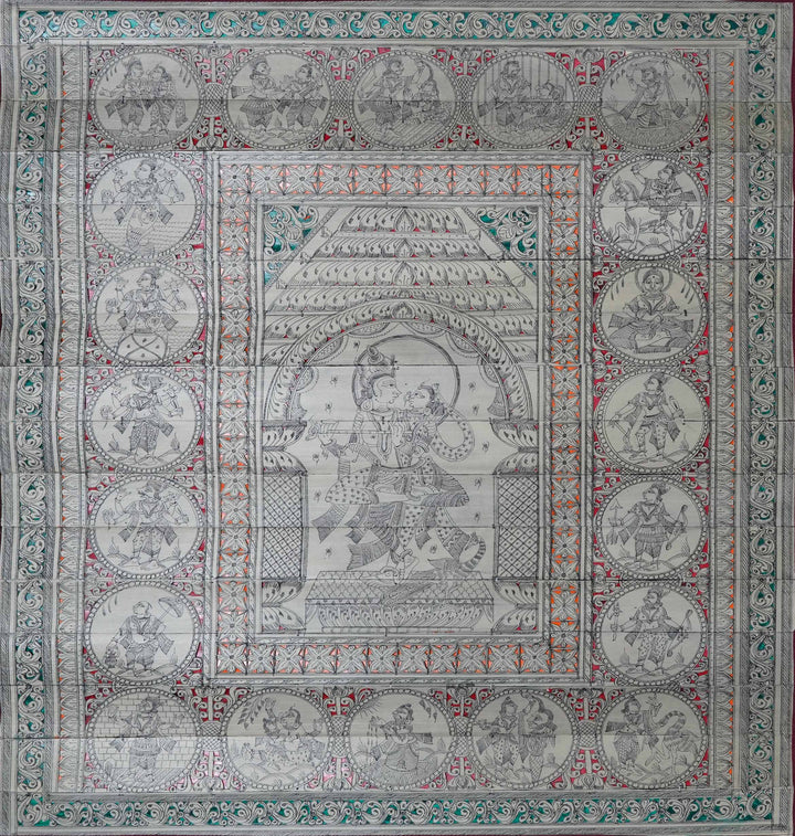 Celestial Symphony: The Love, Tales, and Avatars of Lord Krishna Talapatra painting by Apindra swain Thumbnail