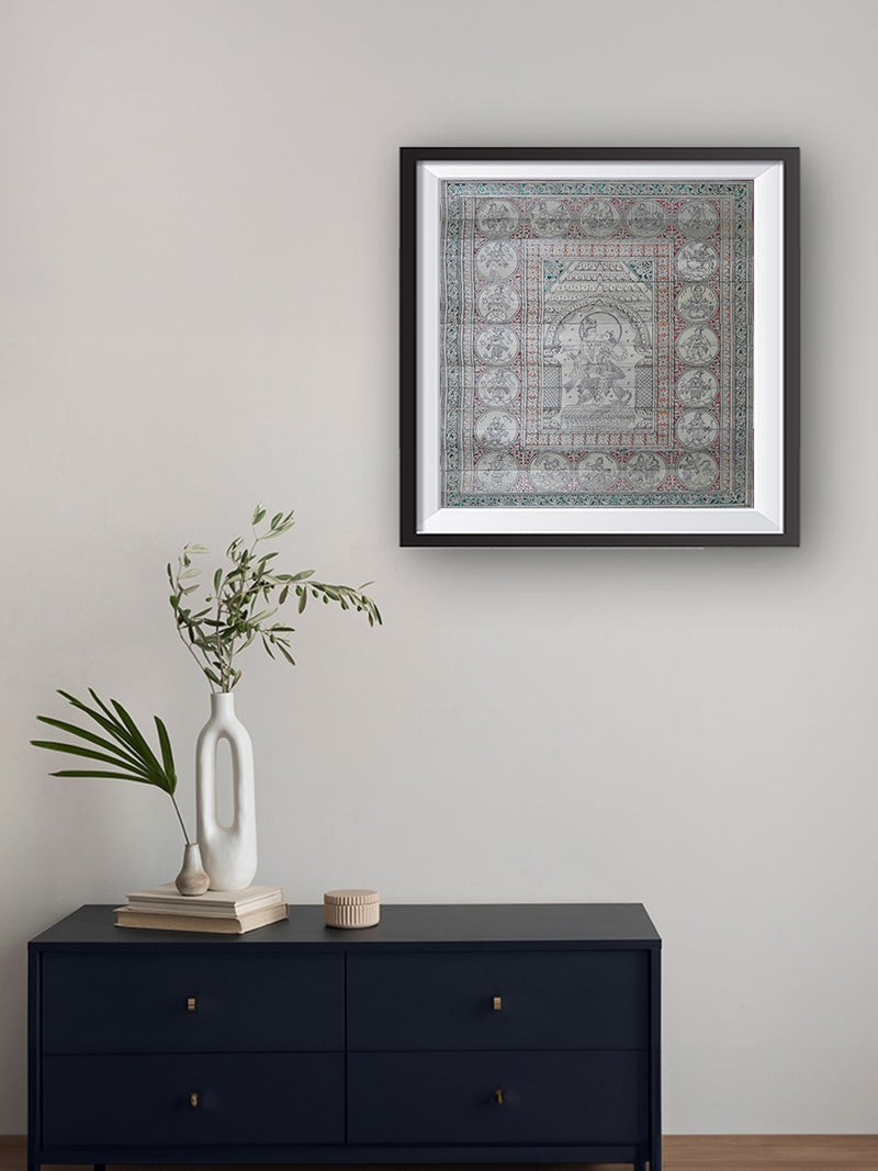Celestial Symphony: The Love, Tales, and Avatars of Lord Krishna Talapatra painting by Apindra swain for sale.