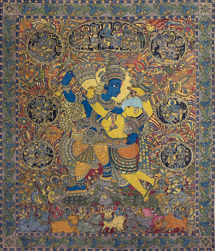 Celestial tapestry of Divinity: Kalamkari splendour of Love, Kalamkari painting by Harinath.N Thumbnail