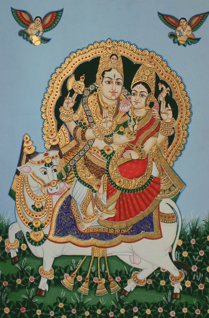 Chandrashekhara (Shiva) with Pavati seated on Nandi in Mysore Tanjore by Dr. J Dundaraja Thumbnail