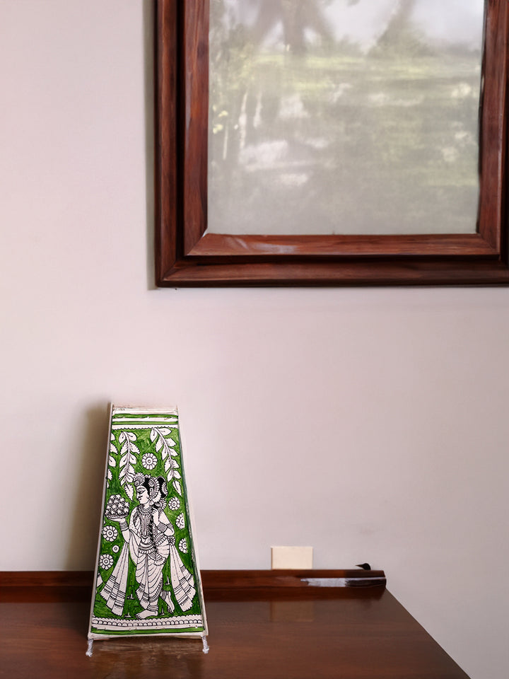 Charming Harmony: Green Radha Krishna Tholu Bommalata Tabletop Lamp by Kanday Anjanappa Thumbnail