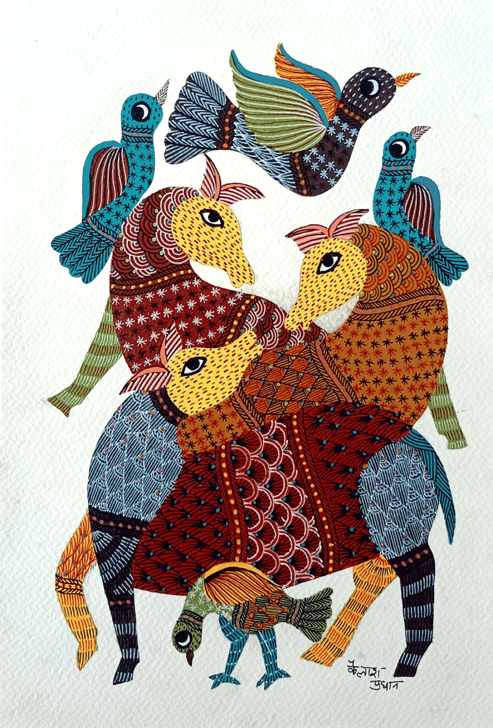 Colorful Coexistence: Deer and Birds in Gond By Kailash Pradhan Thumbnail