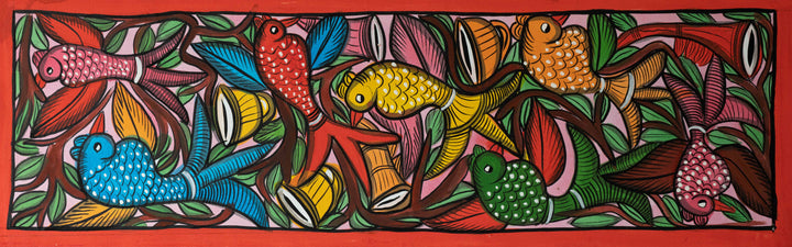 Colorful depiction of birds: Santhal-Tribal Pattachitra by Manoranjan Chitrakar Thumbnail