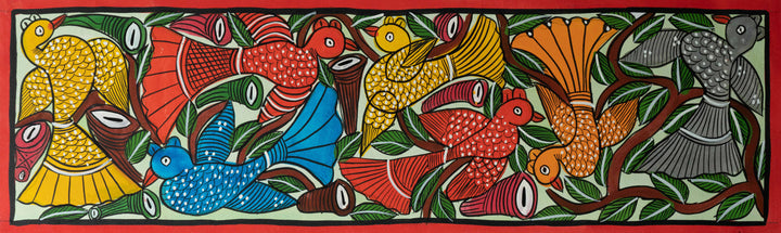 Colorful visual of birds: Santhal-Tribal Pattachitra by Manoranjan Chitrakar Thumbnail