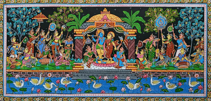 Radha Krishna - Pattachitra Art by Purusottam Swain for Home Decor Thumbnail