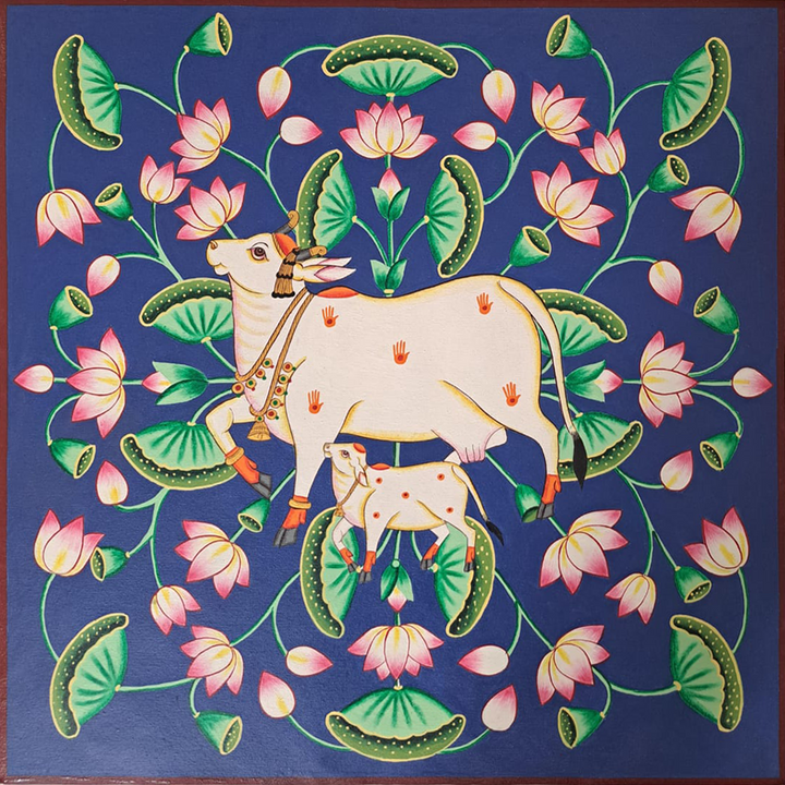 Entangled in Divinity: Kamdhenu and Calf in Pichwai by Shehzaad Ali Sherani Thumbnail