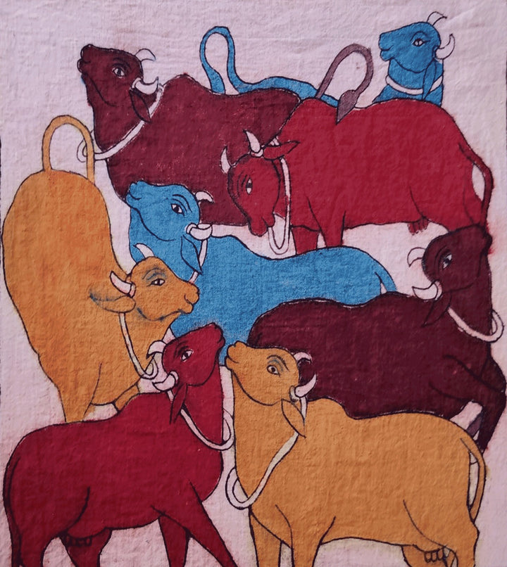 Herd of Cows in Kalamkari by Siva Reddy Thumbnail