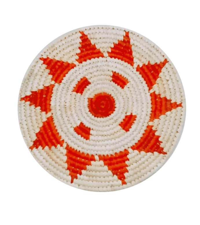 Cream and Orange geometric patterned coaster Sabai Grass Work by Dipali Mura Thumbnail