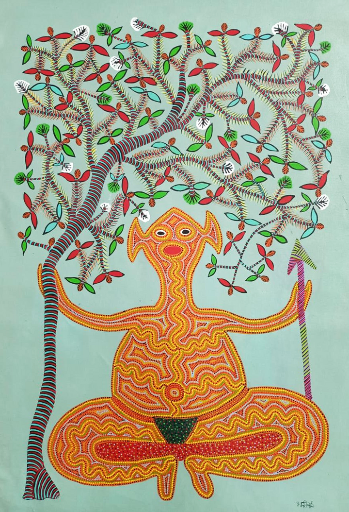 Creatures of Nature in Bhil Painting by Bhuri Bai Thumbnail