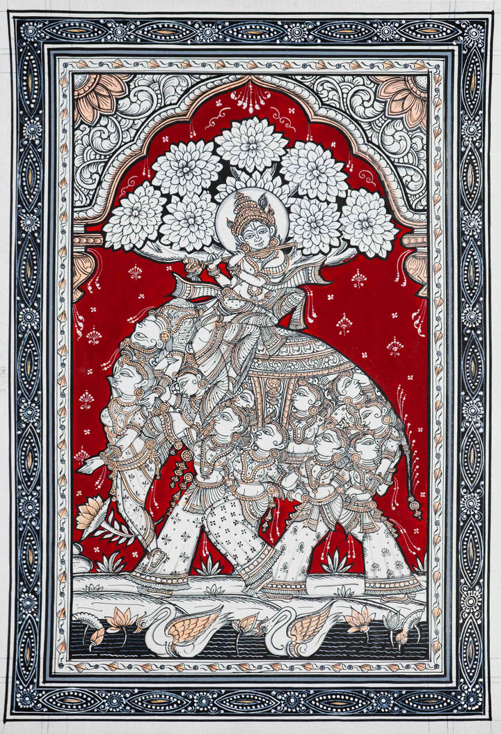 Crimson Enchantment Sacred Flames of Majesty - Pattachitra Painting by Apindra Swain for Home Decor Thumbnail