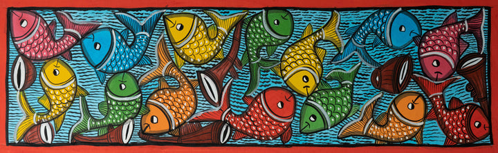 Crowd of Fishes in Santhal Tribal Pattachitra by Manoranjan Chitrakar Thumbnail