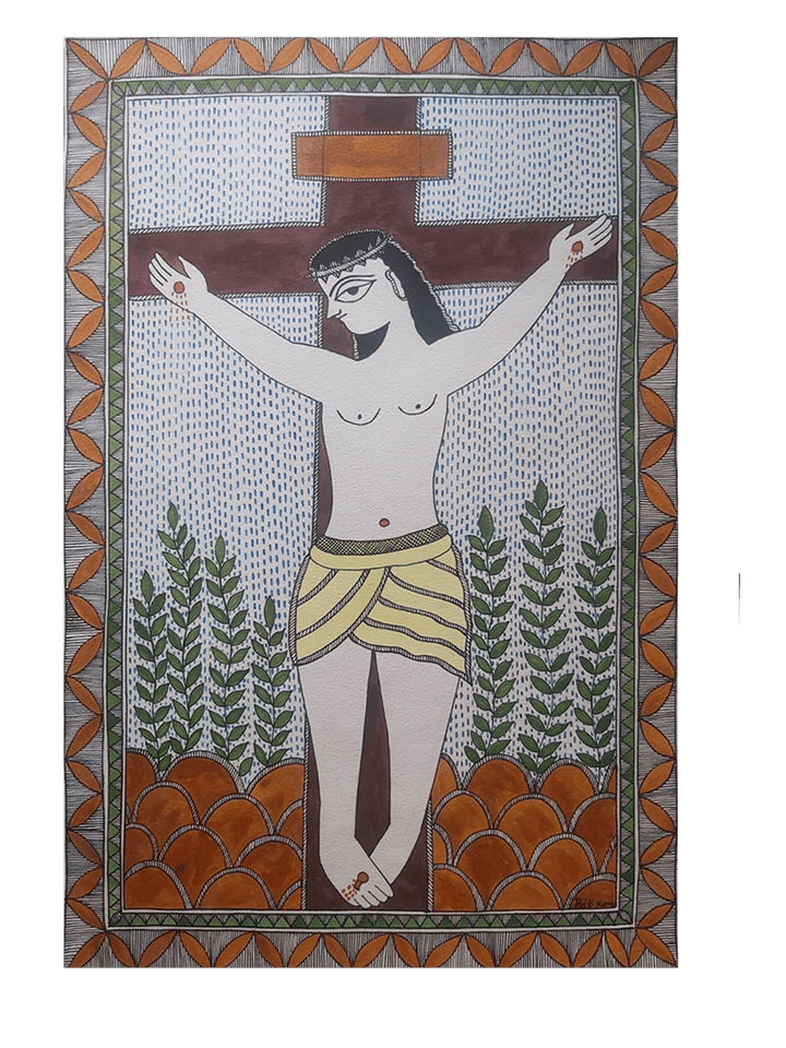 Crucifixion of Jesus in Madhubani painting by Priti Karn Thumbnail
