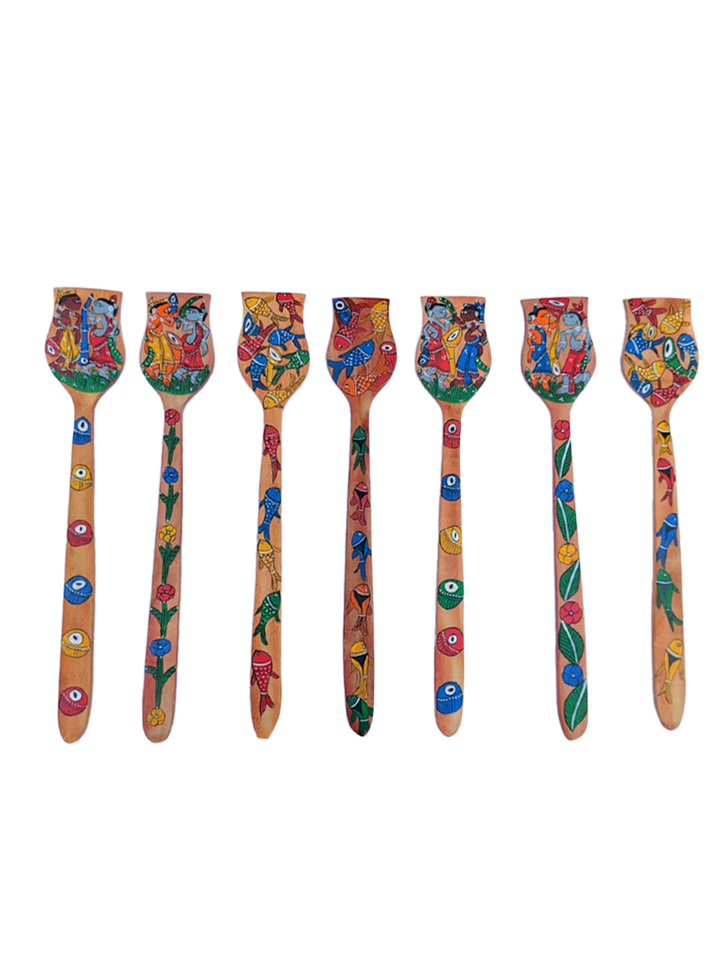 Cultural motifs on wooden spatula: Bengal Pattachitra by Manoranjan Chitrakar Thumbnail