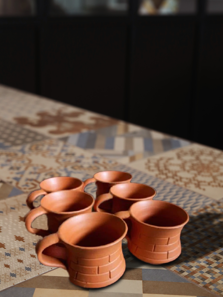 Buy Brick Design Terracotta Tea Cups by Dolon Kundu