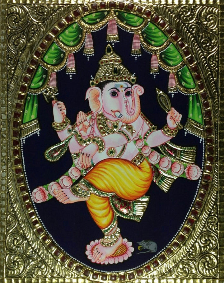 Dancing Ganesha, Tanjore Painting by Sanjay Tandekar Thumbnail