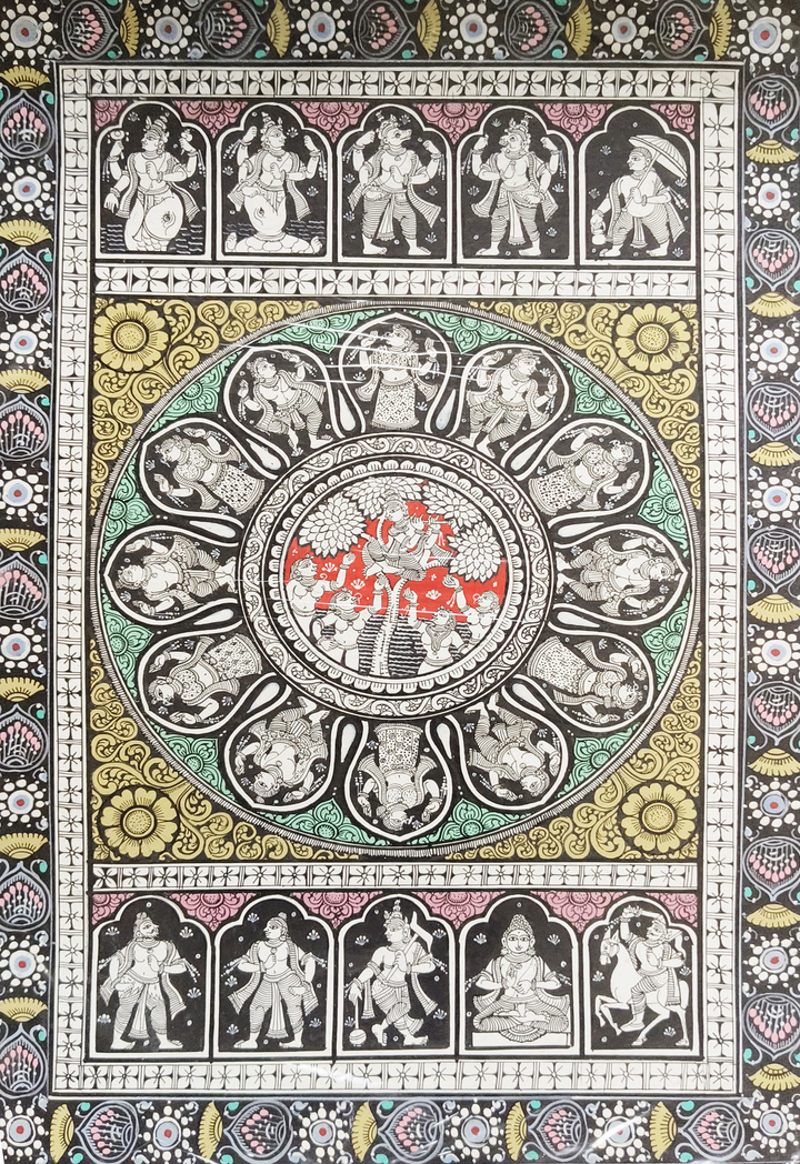 Lord Krishna and the Dashavatara: The Divine Display of Lord Vishnu's Incarnations in Pattachitra Painting by Apindra Swain Thumbnail
