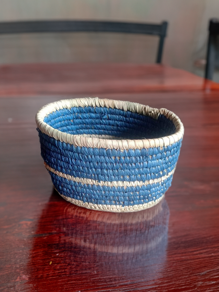 Deep Blue Basket In Sabai Grass Work by Dipali Mura Thumbnail