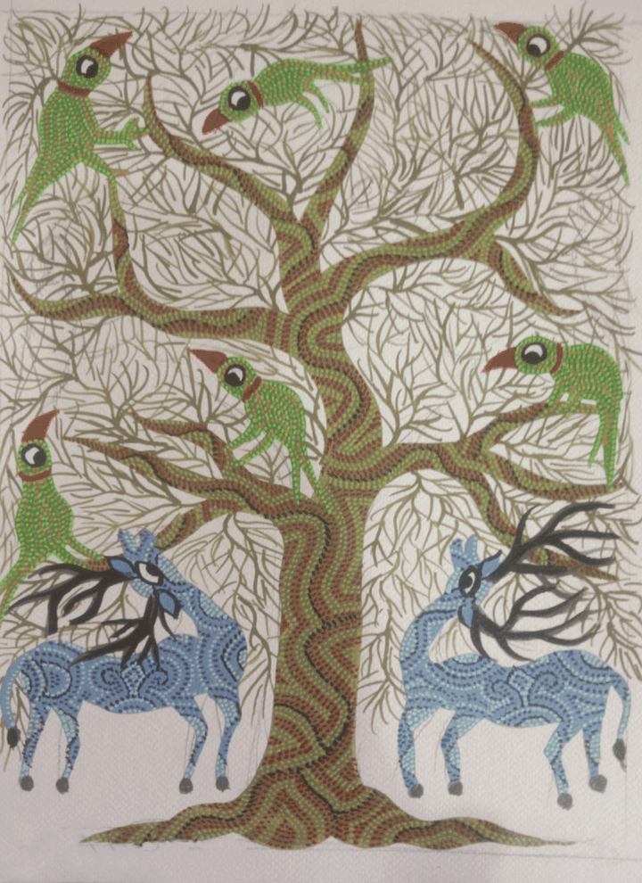 Deer and Birds In Bhil By Geeta Bariya Thumbnail