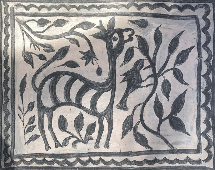 Deer and Hummingbird in Khovar by Manikchand Mahto Thumbnail
