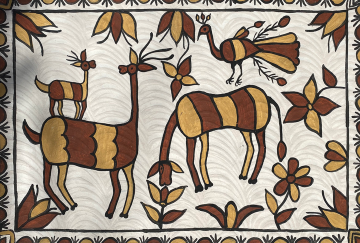 Deer and Peacock in Sohrai by Manikchand Mahto Thumbnail